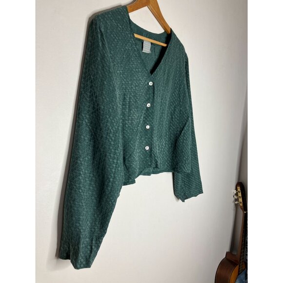 Vintage 90's Rabbit Rabbit Rabbit Womens Size 16 Large Green Textured Dot Blouse - Picture 2 of 9